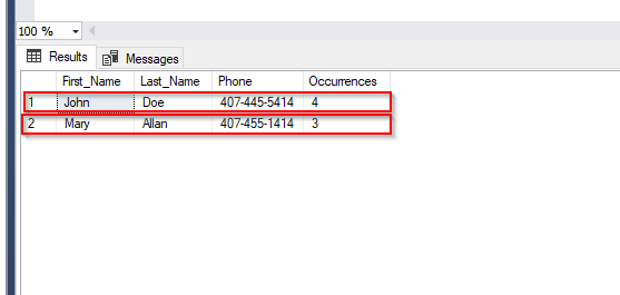 Find duplicate rows in sql server table