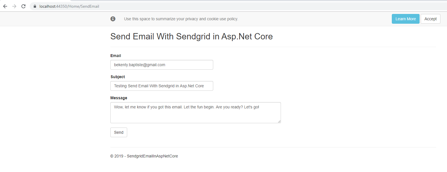 Send a valid email with Asp.net Core Email With Sendgrid